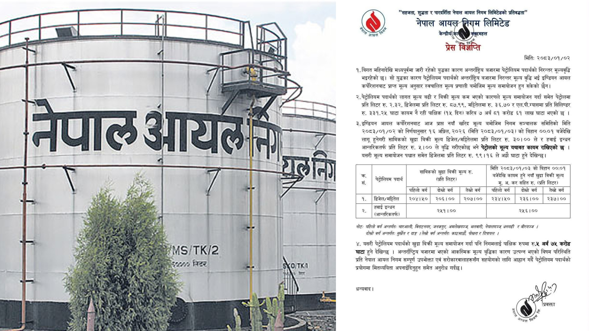 डिजेल, मट्टितेल र हवाई इन्धनको मूल्यमा वृद्धि : पेट्रोलको मूल्य यथावत्